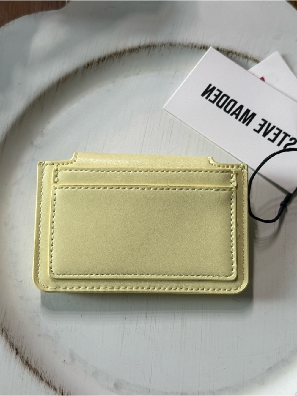 Steve Madden Soft Yellow Card Holder with Metal Stud - Picture 2 of 3